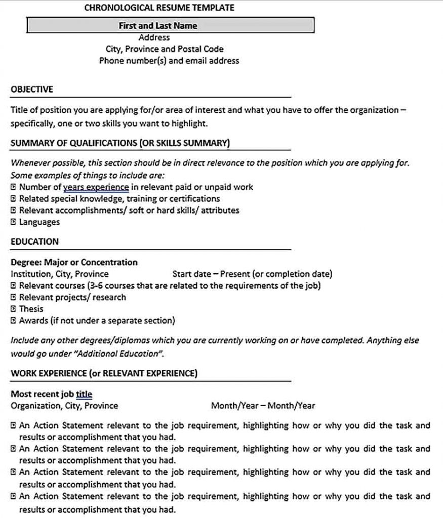 Sample Resume Outline Template and Other Resume Samples for Specific ...