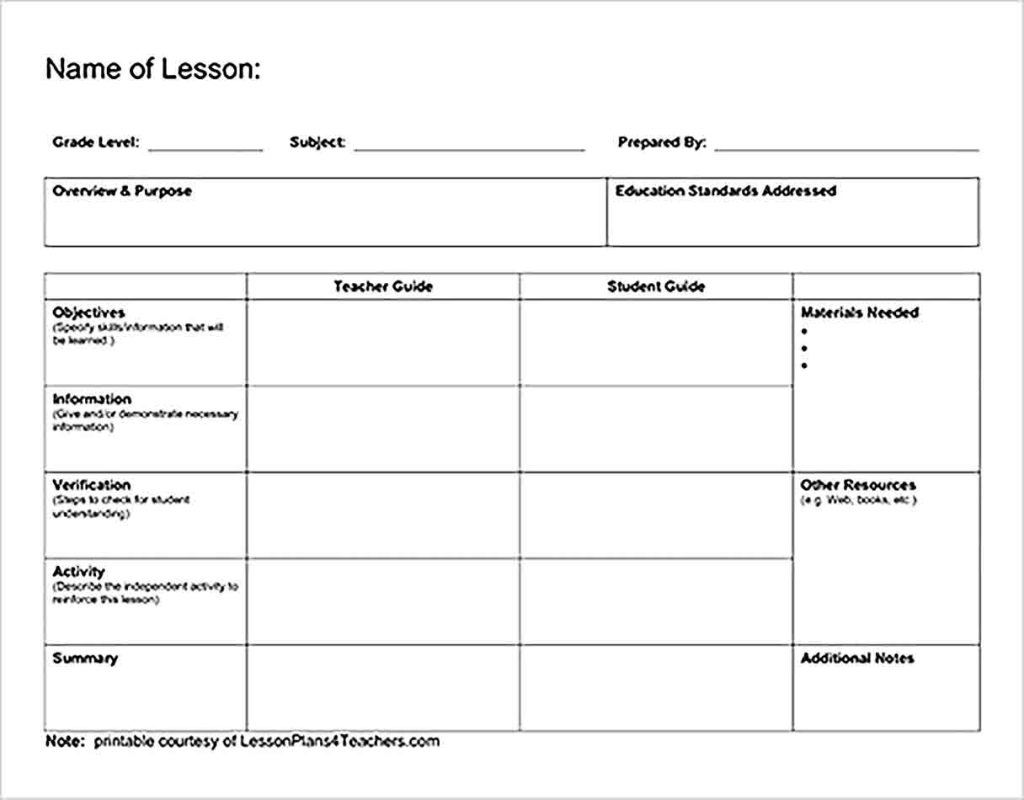 Templates Printable Blank Lesson Plan Outline Sample