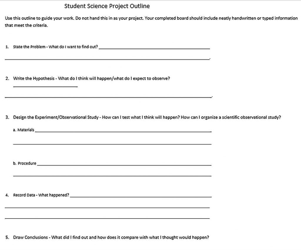 Templates Science Project Outline Sample