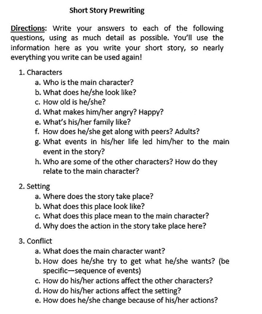 Templates Short Story Prewriting Sample