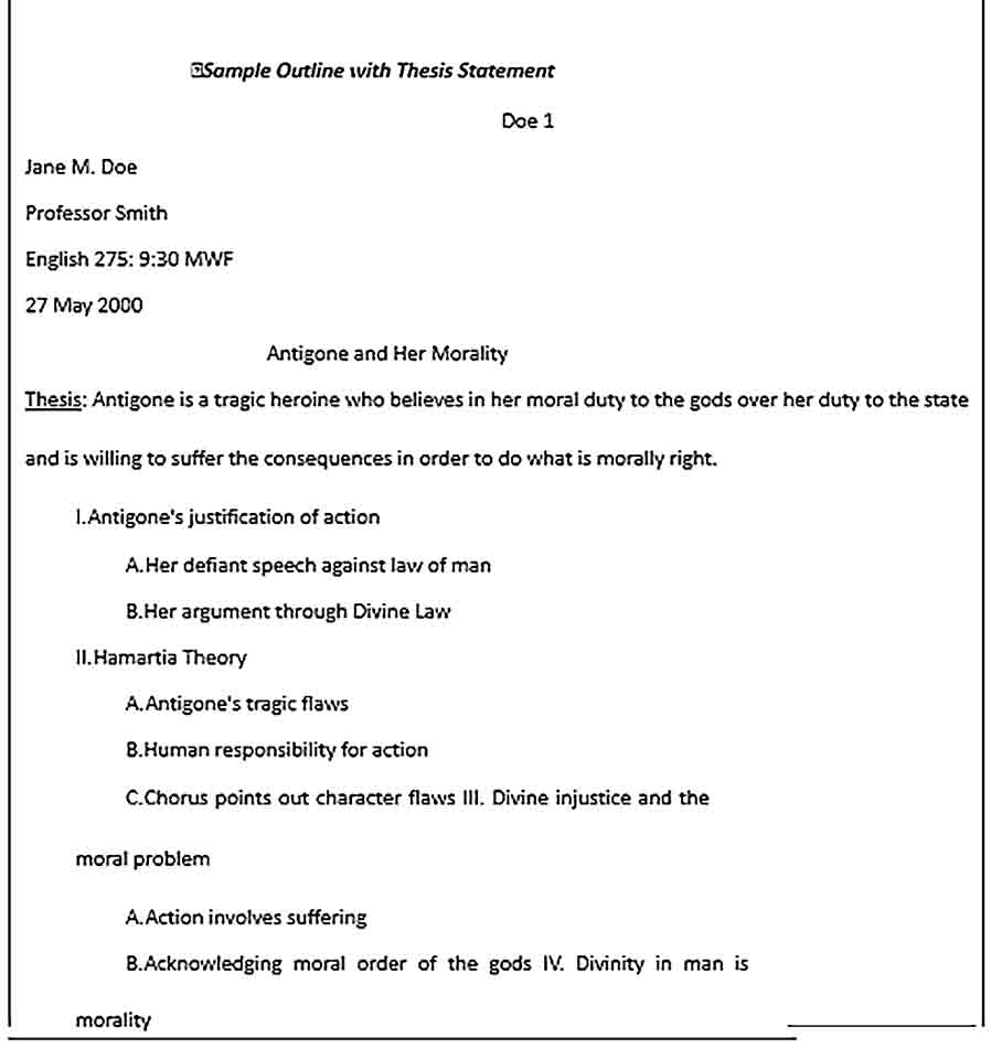 Templates Thesis Statement Outline Sample