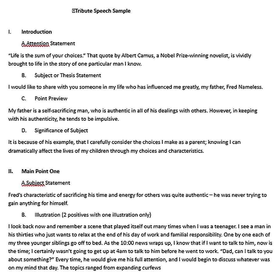 Templates Tribute Speech 1 Sample 1