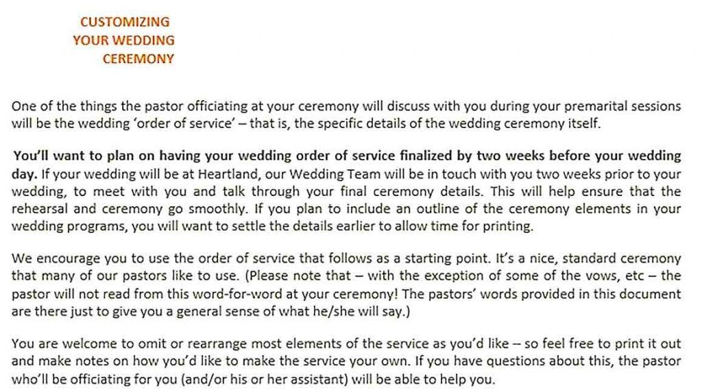 Templates Wedding Order of Service Sample