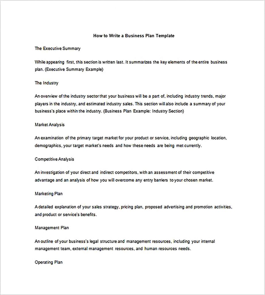 Templates Write a Business Plan Outline Sample