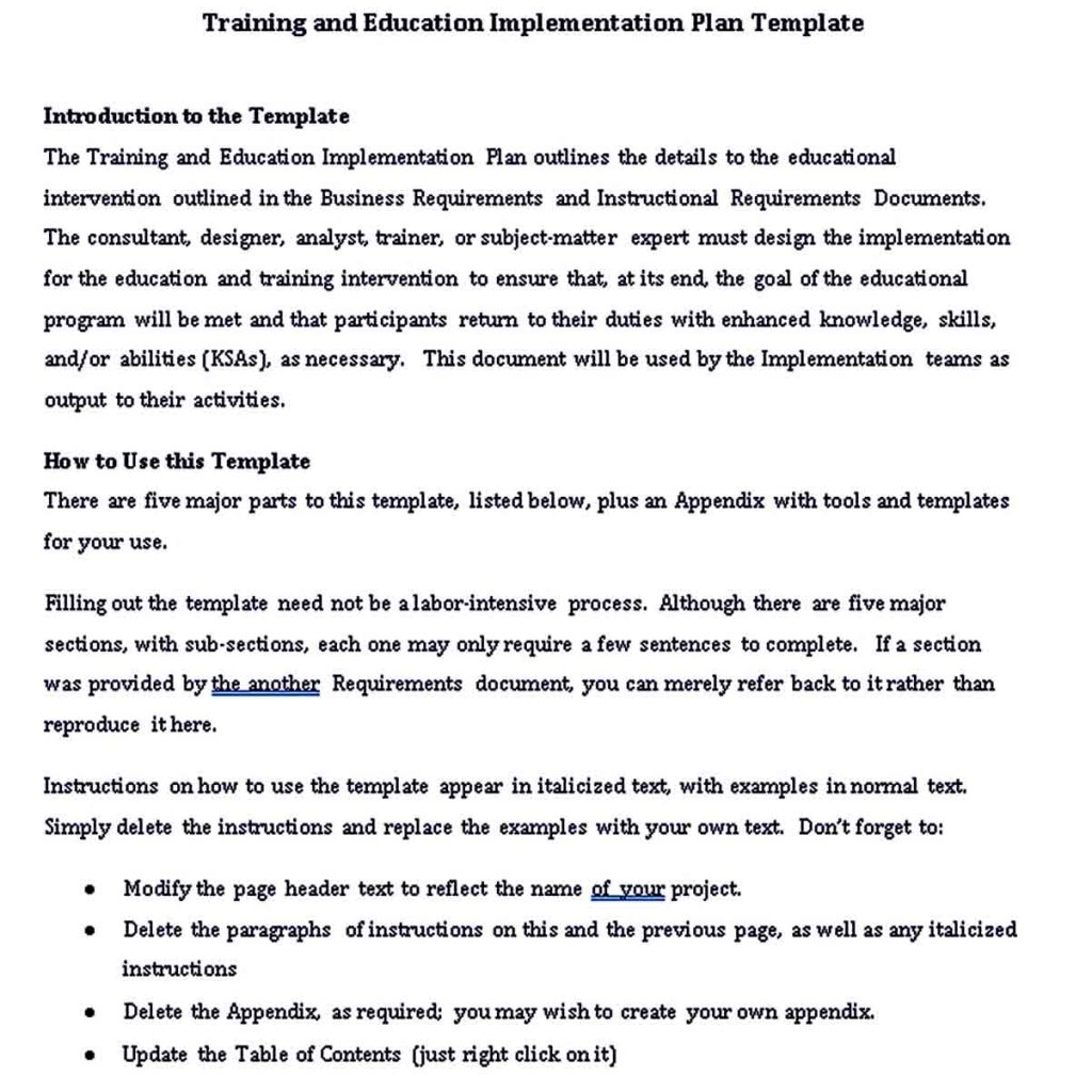 Training and Education Implementation Plan Word Free Download