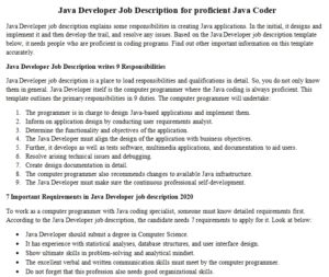 Java Developer Job Description for proficient Java Coder | room surf.com