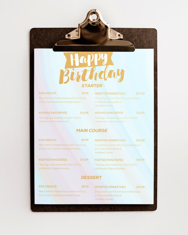 Birthday Menu Design Template