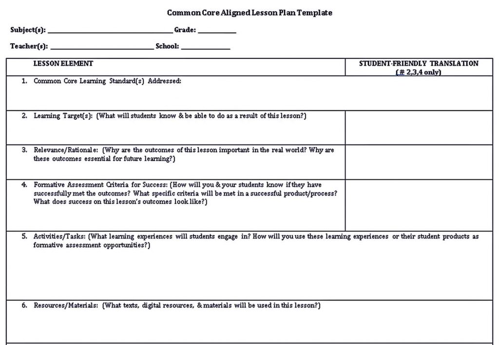 Lesson Plan Templates Sample | room surf.com