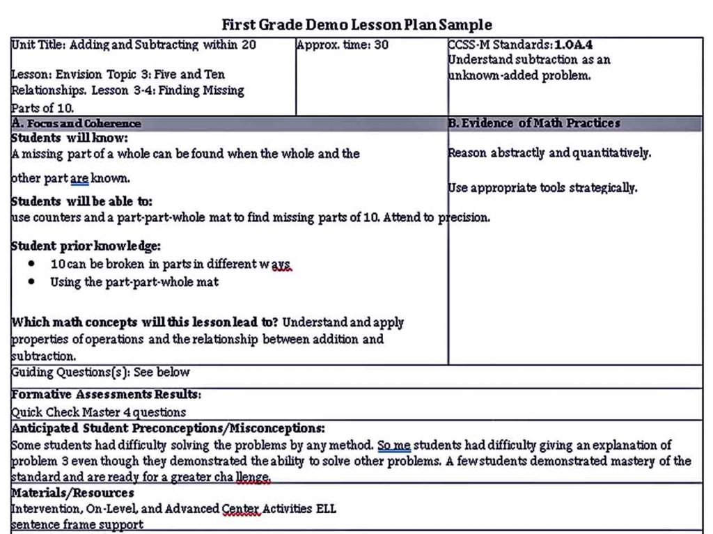 Lesson Plan Sample Template room surf com Lesson Plan Sample Template room surf com