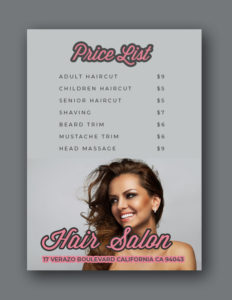 Hair Salon Menu Customizable PSD Template | room surf.com