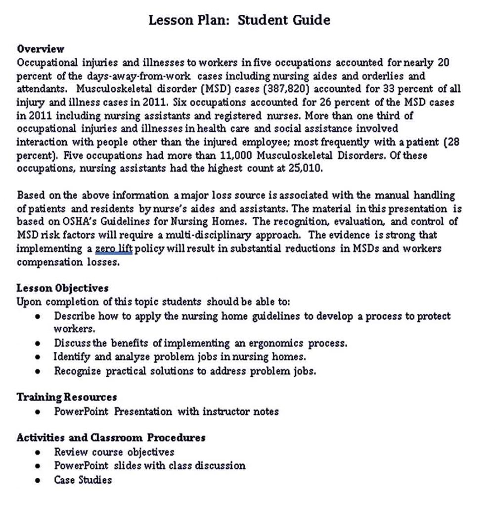 Snf Lesson Plan Example Lesson Plan Sample Template | room surf.com