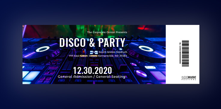 PSD Disco Party Ticket Template