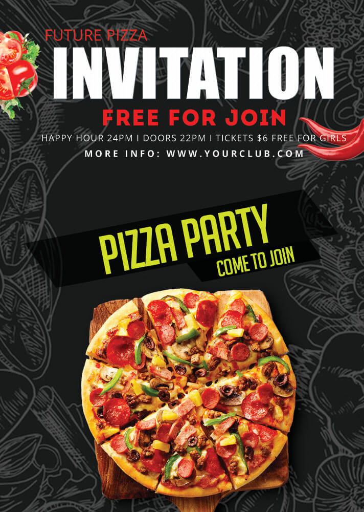 PSD Pizza Party Invitation Template