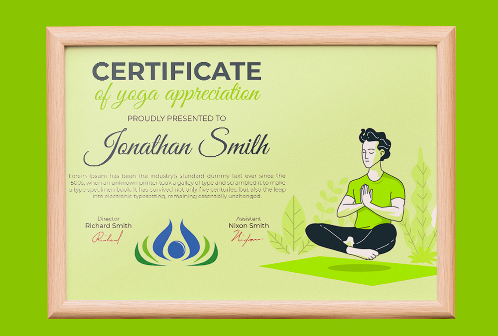 Yoga Certificate PSD Template Free room surf com