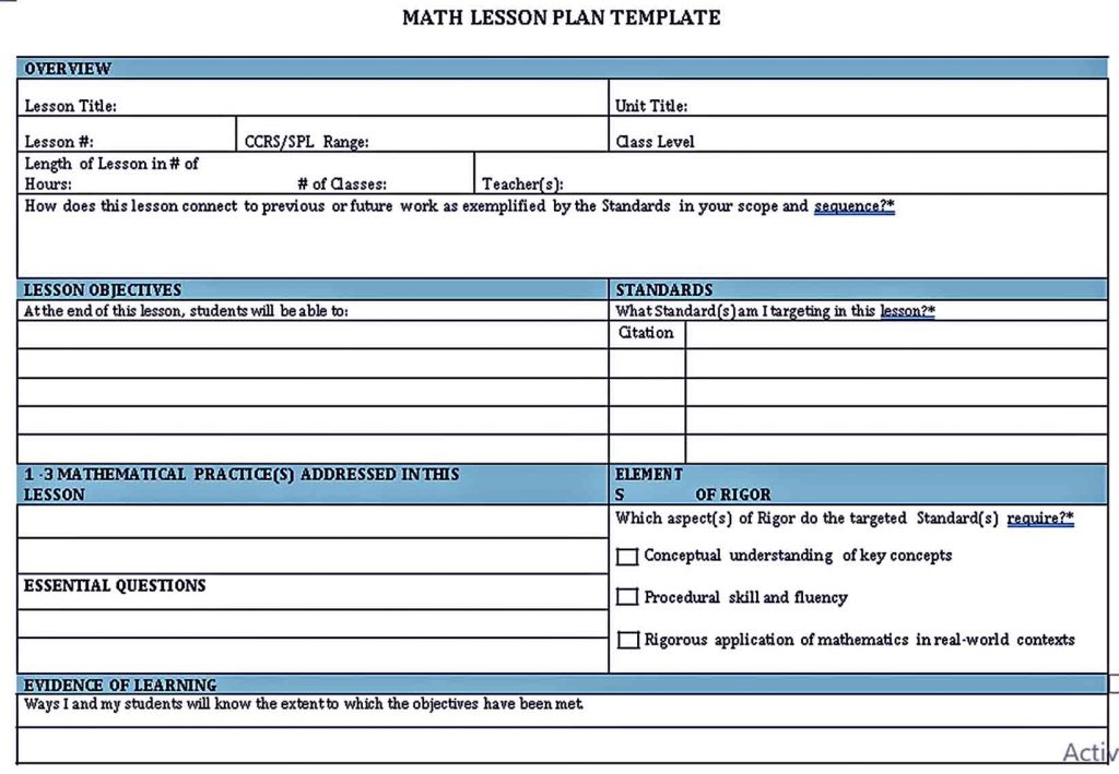 Math Lesson Plan Templates | room surf.com