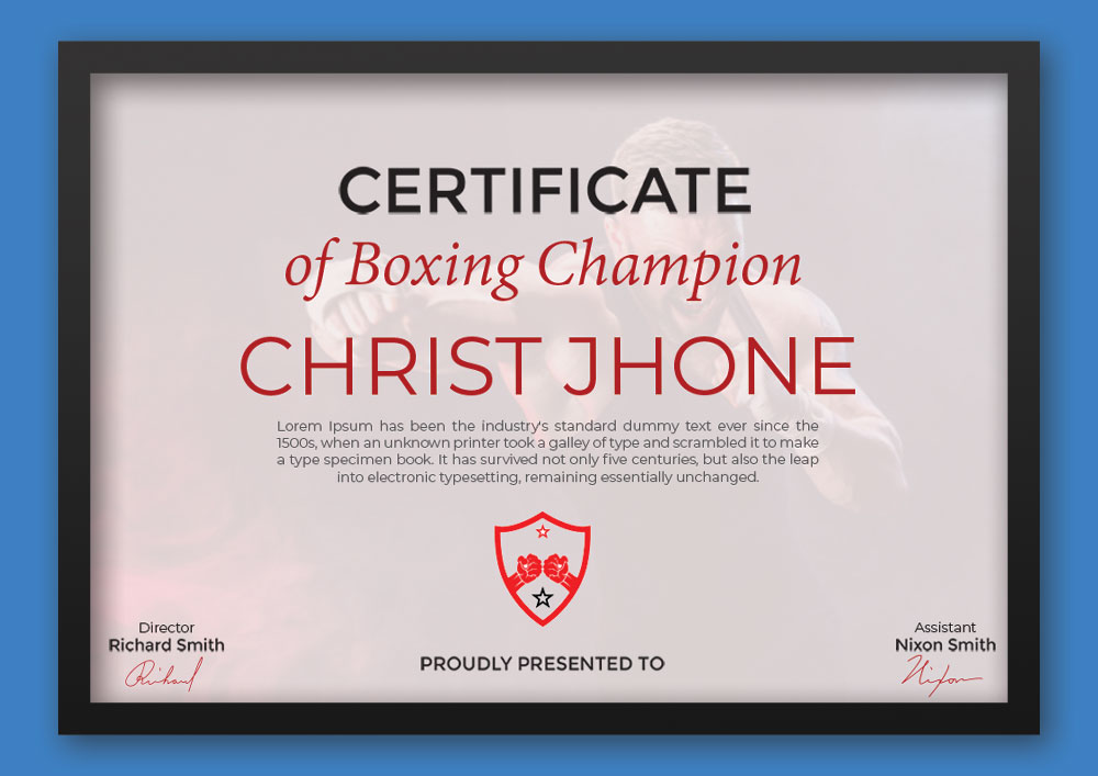 Sample Boxing Champion Certificate Template