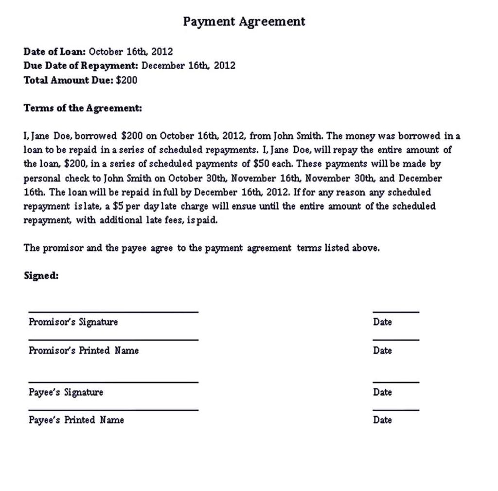 Sample Payment Plan Agreement Word Doc Download