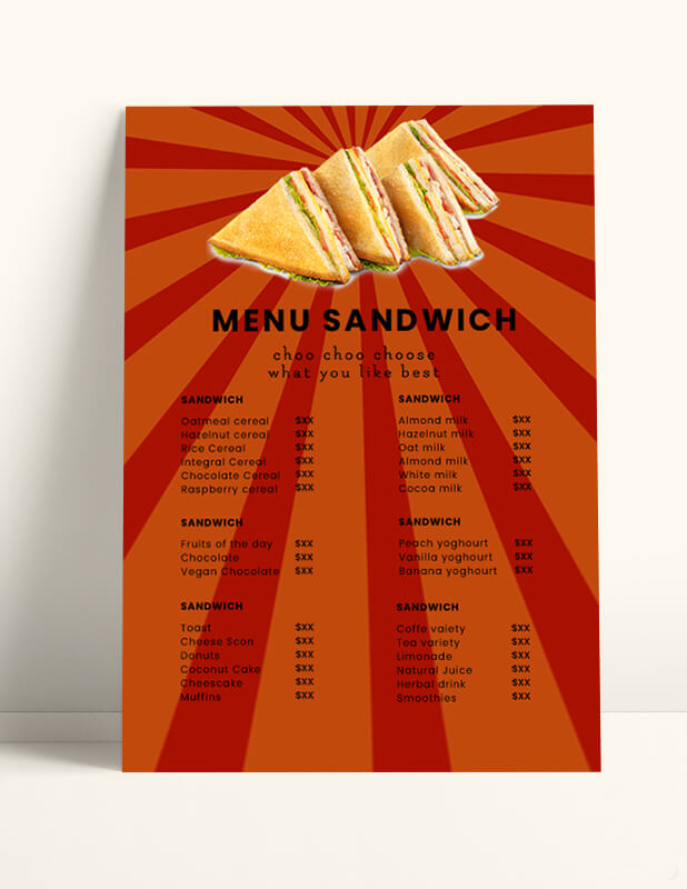 Sandwich Menu Template Sample