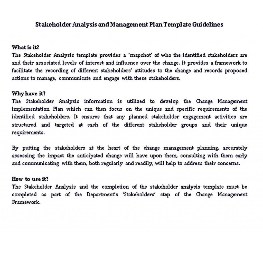 Stakeholder Analysis Management Plan
