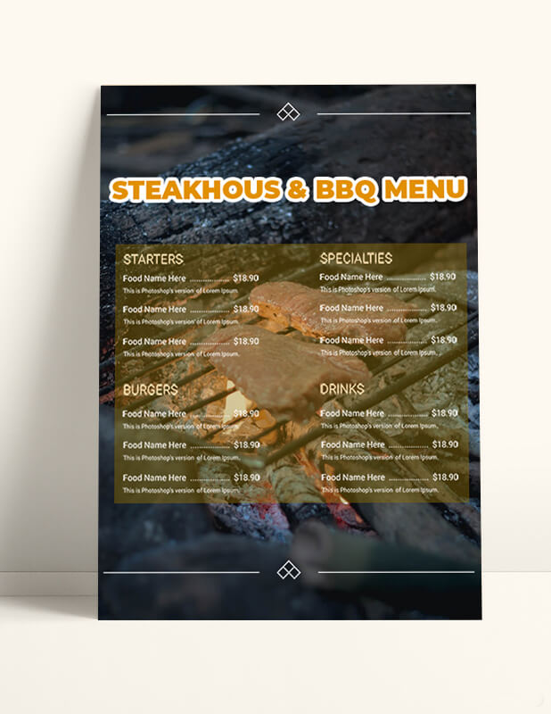 Steakhouse BBQ Menu Template Sample