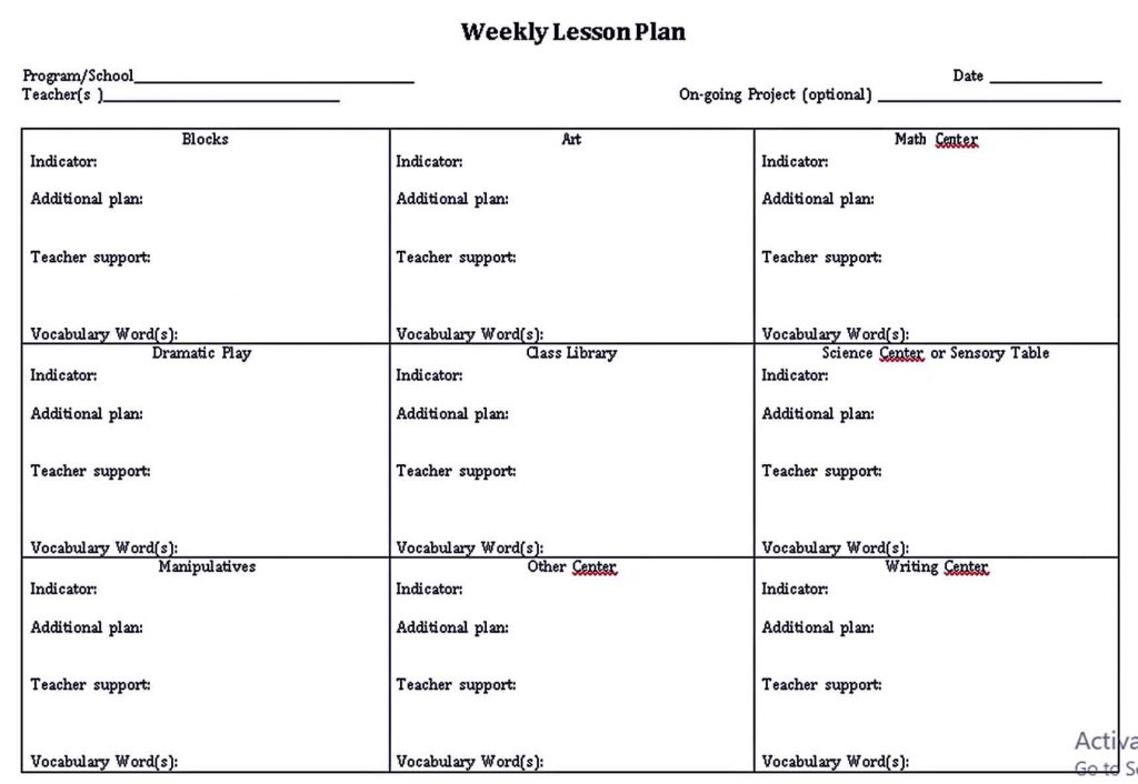 Teacher Weekly Lesson Plan