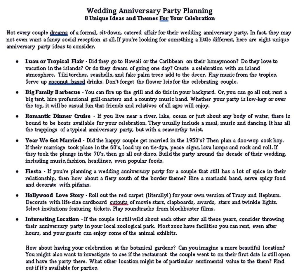 Wedding Anniversary Party Planning Free PDF Template Download