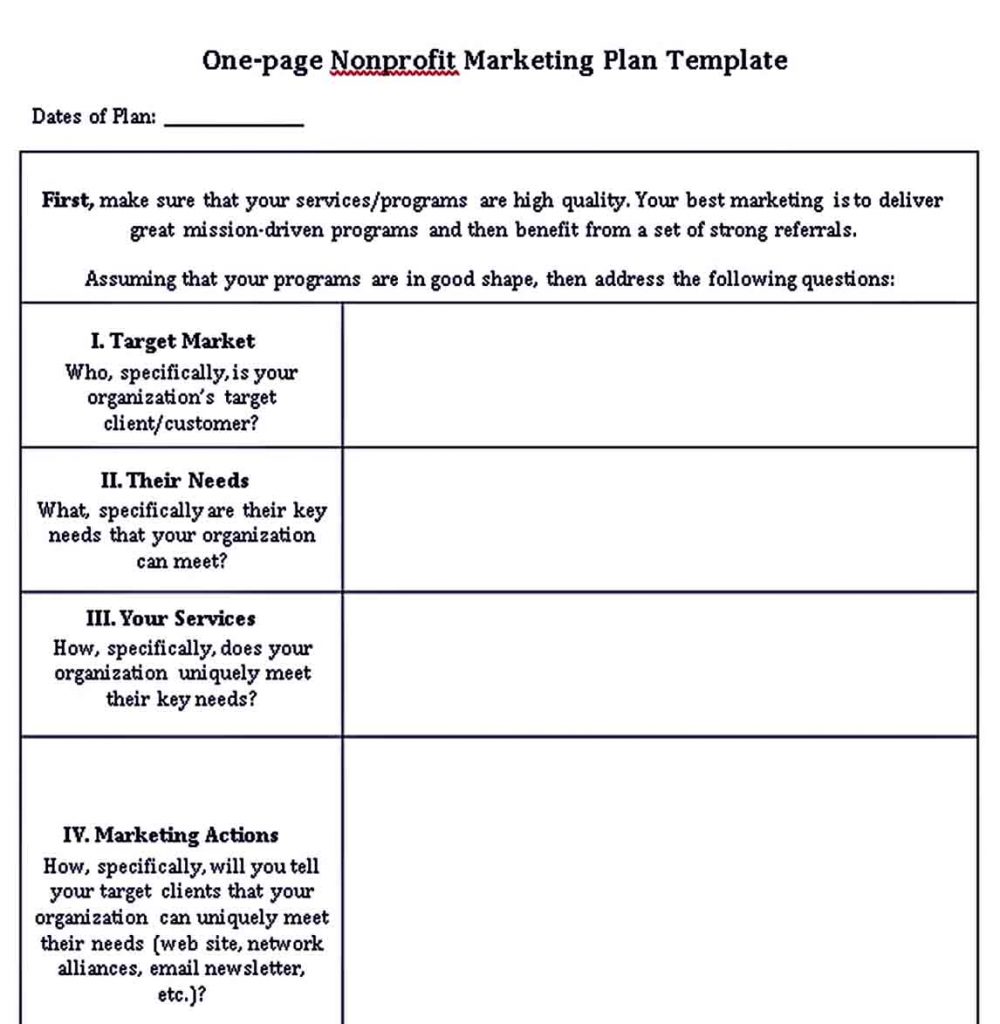 One Page Marketing Plan Template | room surf.com