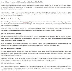 Junior Software Developer Job Description and the Role of the Position ...