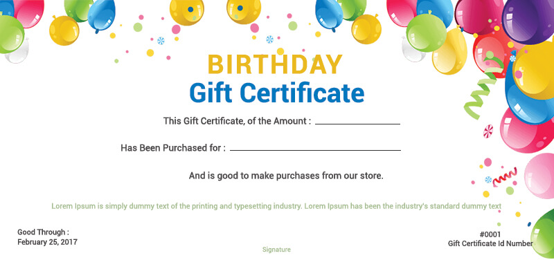 birthday gift certificate Example PSD Design