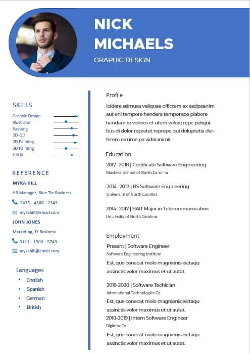 graphic design resume Free Template in PSD