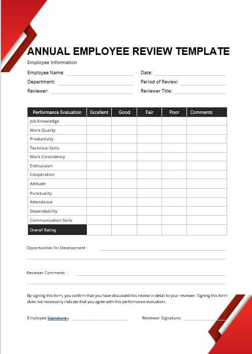 annual employee review template in word design