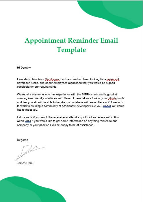 appointment reminder email template free word template