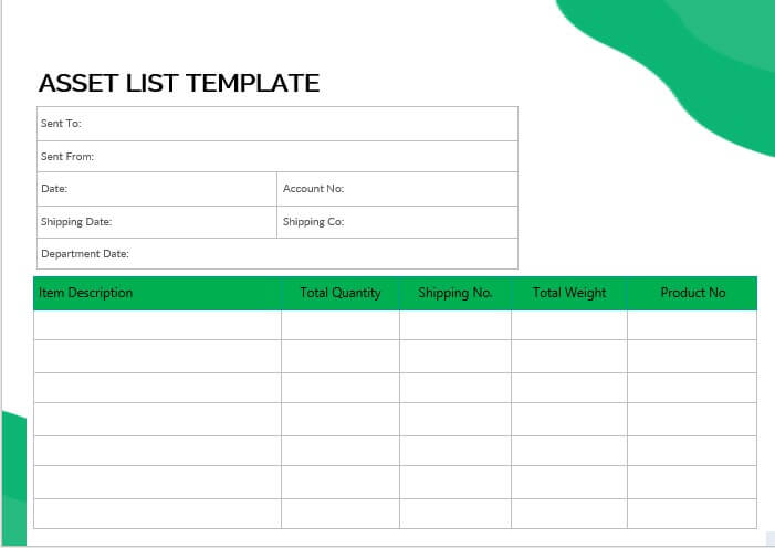 asset list template in word free download