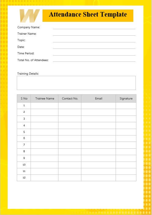 attendance sheet template in word free download