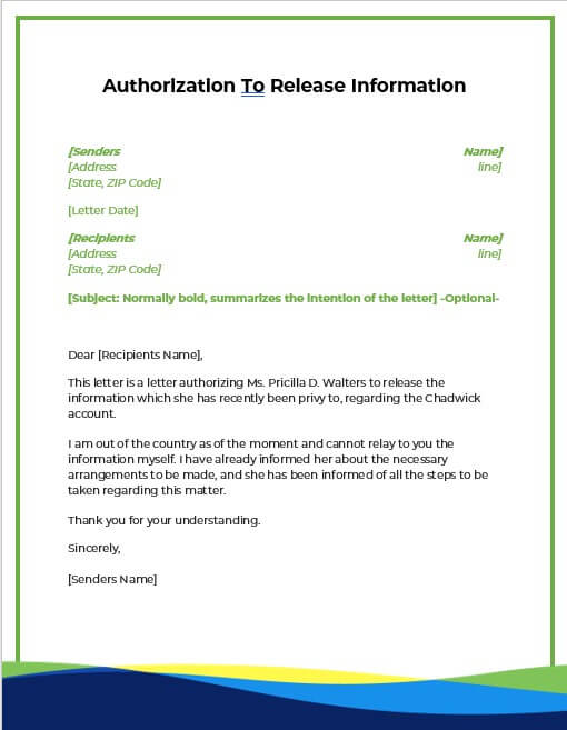 authorization to release information template in word design