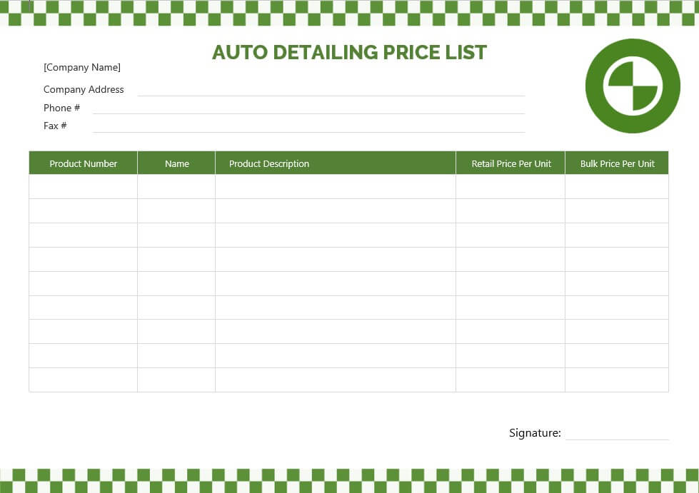 auto detailing price list in word