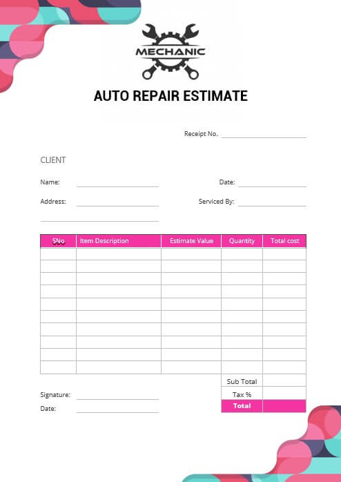 auto repair estimate template in word free download