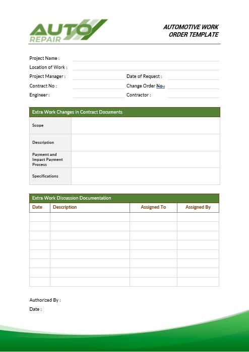 automotive work order template free word template