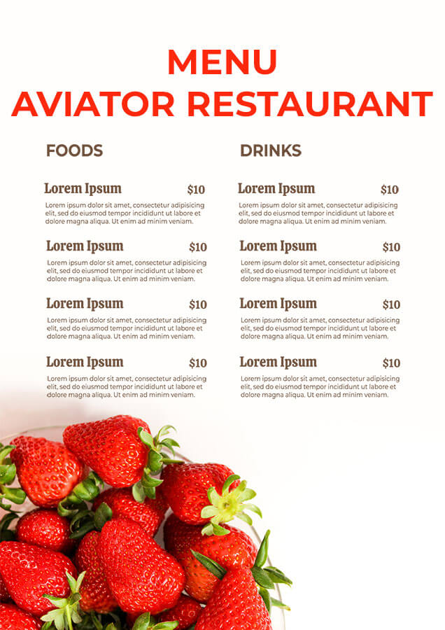 aviator restaurant menu in photoshop