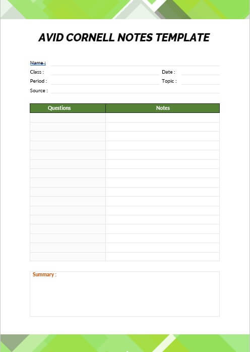 avid cornell notes template free word template