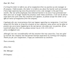 Editable Resignation Letter Due To Work Hostile Environment And Its ...