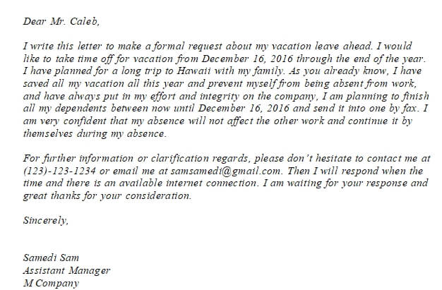 45. Vacation Leave Letter