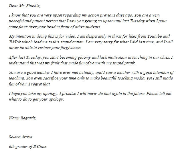 47. Apology Letter to Teacher