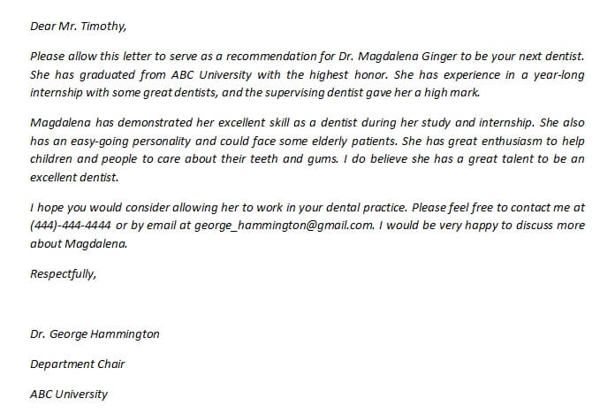 56. Dentist Recommendation Letter