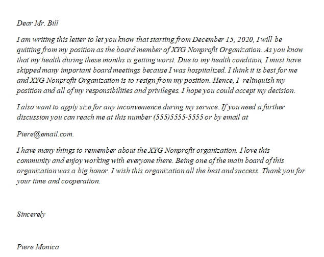 63. Non Profit Board Resignation Letter