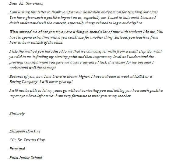 69. Teacher Appreciation Letter from Student