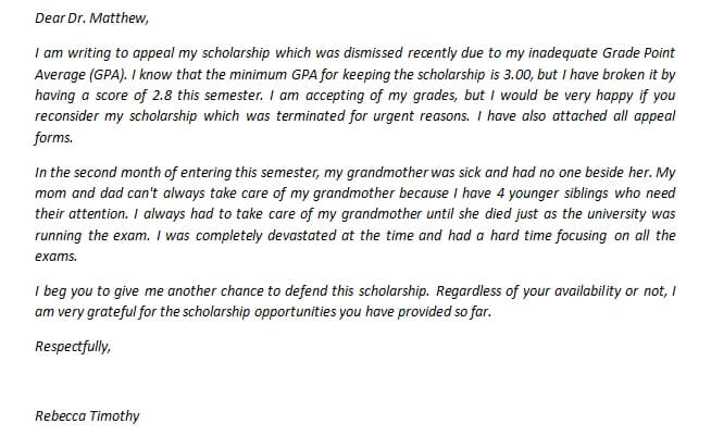 78. Scholarship Appeal Letter