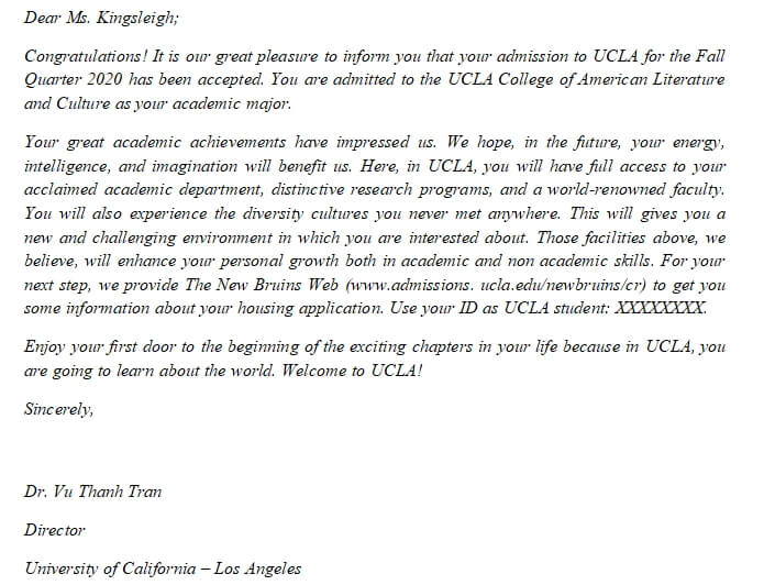 All about UCLA Acceptance Letter and How to Get One room