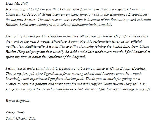 198. Nurse Resignation Letter