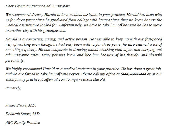 205. Medical Assistant Recommendation Letter